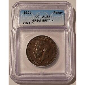 Great Britain George V 1921 Penny AU53 ICG
